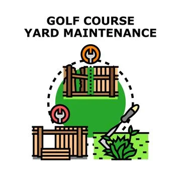 Golf course yard maintenance developing yard care works Stock Illustration
