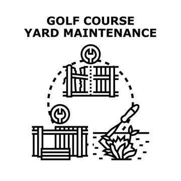 Golf course yard maintenance developing yard care works Stock Illustration