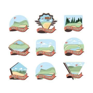 Golf curses scenes icons Stock Illustration