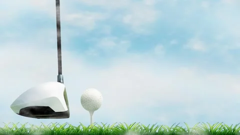 Golf Driver and Ball on Tee with Drifting Cloudy Sky Background Stock Footage 341309688