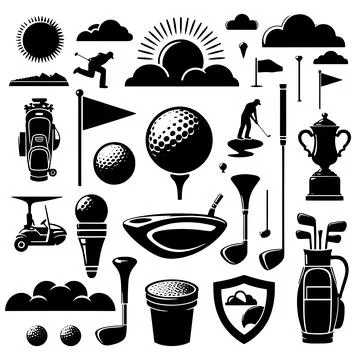 Golf elements silhouettes vector Stock Illustration