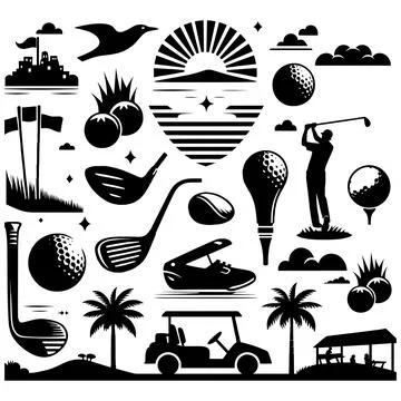 Golf elements silhouettes vector Stock Illustration