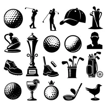 Golf elements silhouettes vector Stock Illustration