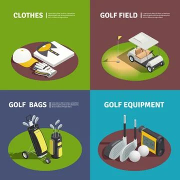 Golf Equipment 2x2 Isometric Design Concept Stock Illustration
