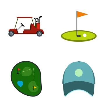 Golf equipment and course elements flat design icons 스톡 일러스트