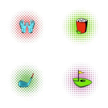 Golf equipment and game elements pop art icons 库存插图