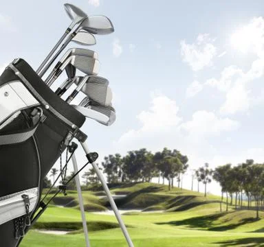 Golf equipment on the course Stock Photos