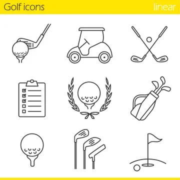 Golf equipment linear icons set Illustrazione stock