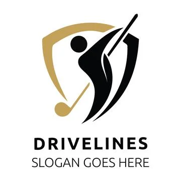 Golf featuring a black silhouette of a golfer swinging a club, integrated. Stock Illustration