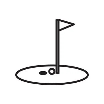 Golf flag and ball icon Black line art vector logo Stock Illustration