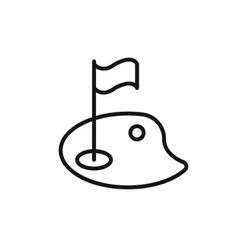 Golf flag and ball icon outline collection in black and on white background Stock Illustration