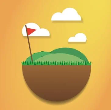 Golf flag on the green field vector. Stock Illustration