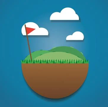 Golf flag on the green field vector. Stock Illustration