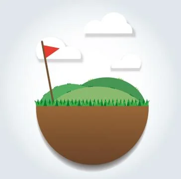 Golf flag on the green field vector. Stock Illustration