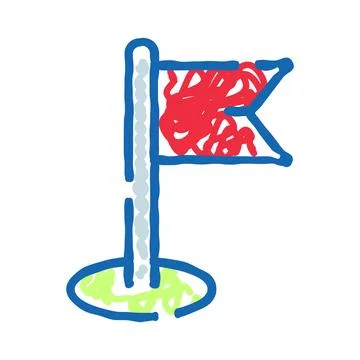 Golf flag marking hole on green doodle Illustrazione stock