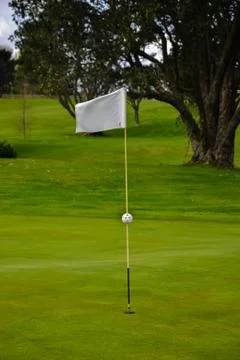 Golf Flag marking hole position on Golf Course Stock Photos