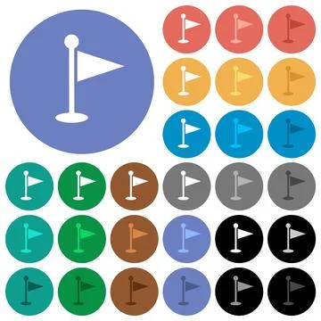 Golf flag solid round flat multi colored icons Stock Illustration