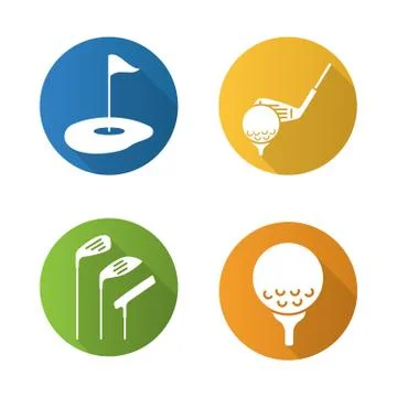 Golf flat design long shadow icons set Illustrazione stock
