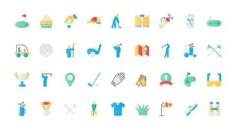 Golf flat icons set, equipment collection for golfer, hole for ball and flag Stock Illustration