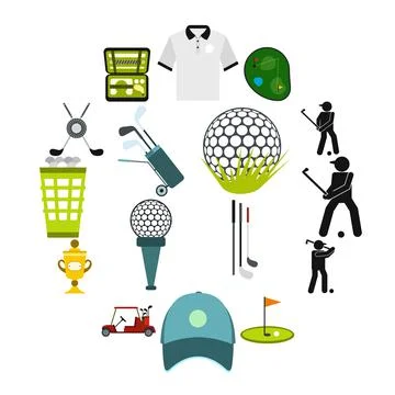 Golf flat icons set Stock Illustration