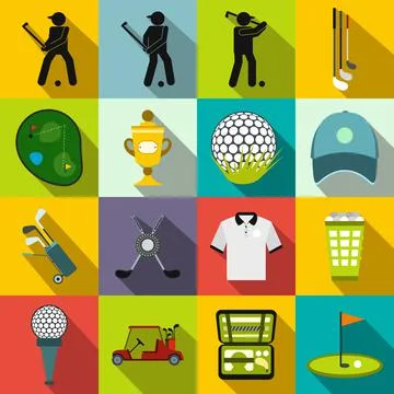 Golf flat icons set Stock Illustration