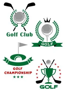 Golf game emblems with equipments and heraldic elements Stock Illustration