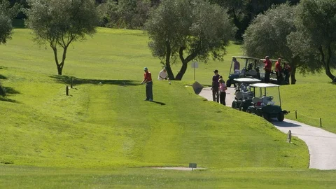 Golf, Golf Course, Swinging, Golf Club, Outdoors, Day, Wide Shot, Lockdown, Stock Footage 94102939