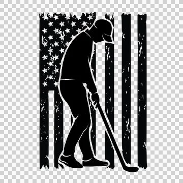 Golf Golfer On Distressed Flag Background swinging club Stock Illustration