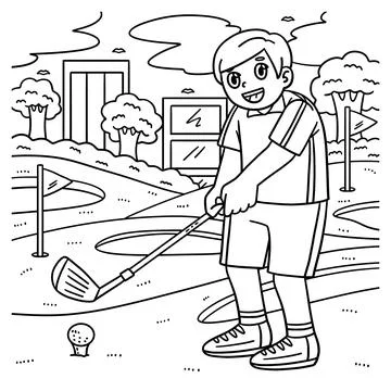 Golf Golfer Getting Ready to Hit Coloring Page Stock Illustration