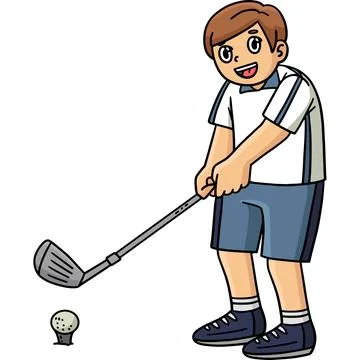 Golf Golfer Getting Ready to Hit Cartoon Clipart Stock Illustration