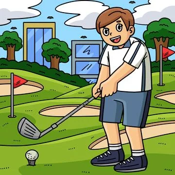 Golf Golfer Getting Ready to Hit Colored Cartoon Stock Illustration