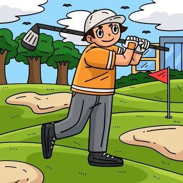 Golf Golfer Hitting a Ball Colored Cartoon Stock Illustration