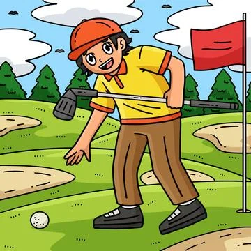 Golf Golfer Picking Up Ball Colored Cartoon Stock Illustration