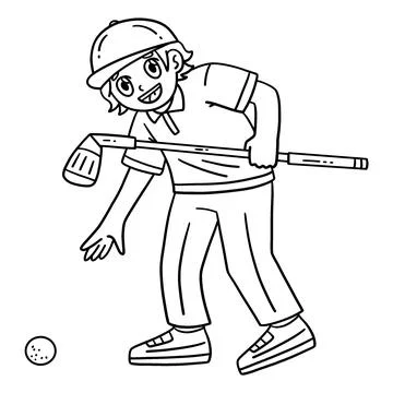 Golf Golfer Picking Up Ball Isolated Coloring Page Stock Illustration