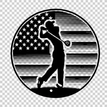 Golf Golfer Silhouette Within Striped Flag Circle swinging Stock Illustration