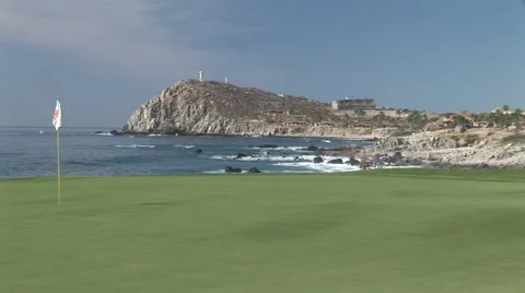 Golf Green With Ocean &amp; Lighthouse Stock-Footage 1008990