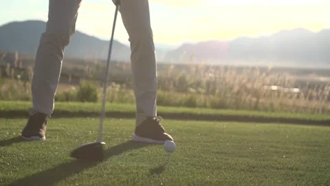 Golf-hitting ball off tee with driver-slow motion close up Stock Footage 242730671