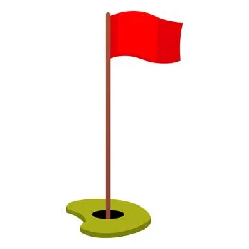 Golf hole flag flat vector icon, golf red waving flag on green grass and hole Stock Illustration