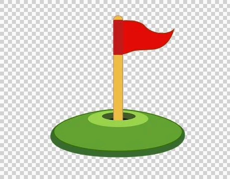 Golf hole with a red flag flat icon, simple cartoon style Stock Illustration