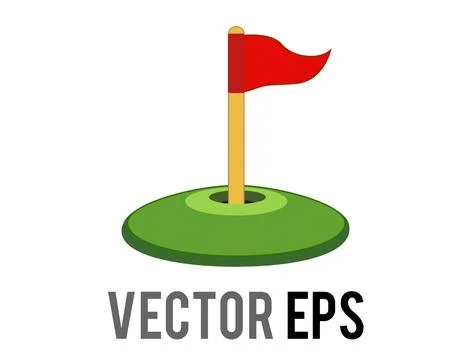 Golf hole with a red flag flat icon, simple cartoon style Stock Illustration