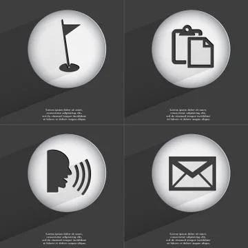 Golf hole, Task completed, Talk, Message icon sign. Set of buttons with a flat d 스톡 일러스트