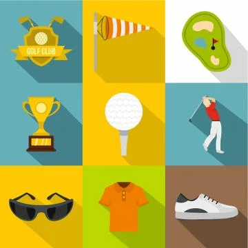 Golf icon set, flat style Stock Illustration
