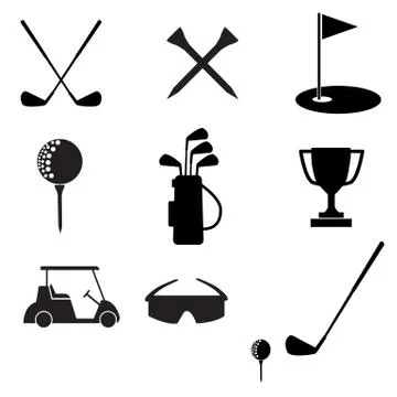 Golf icon set on white background. flat style. golf and equipment  symbol. Stock Illustration