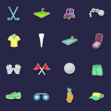 Golf icons set vector sticker Stock Illustration