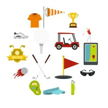 Golf items icons set in flat style Stock Illustration