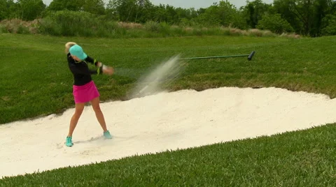 Golf lady in sand bunker  Video stock 67229557