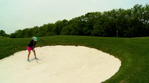 Golf lady in sand bunker Stock Footage 67229641