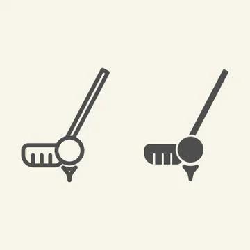Golf line and solid icon. Golf ball and putter outline style pictogram on beige Illustrazione stock