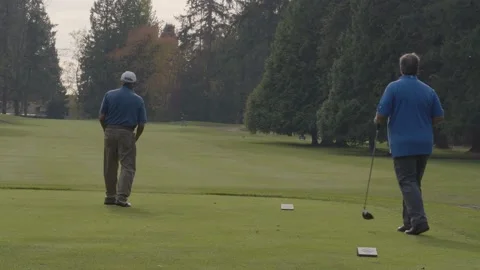 Golf. A man hitting ball on tee. Stockbeeldmateriaal 142606946