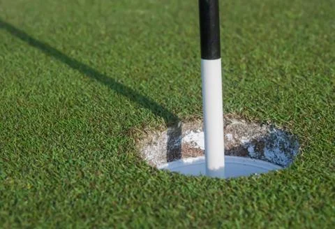 Golf Marker in Hole 스톡 사진